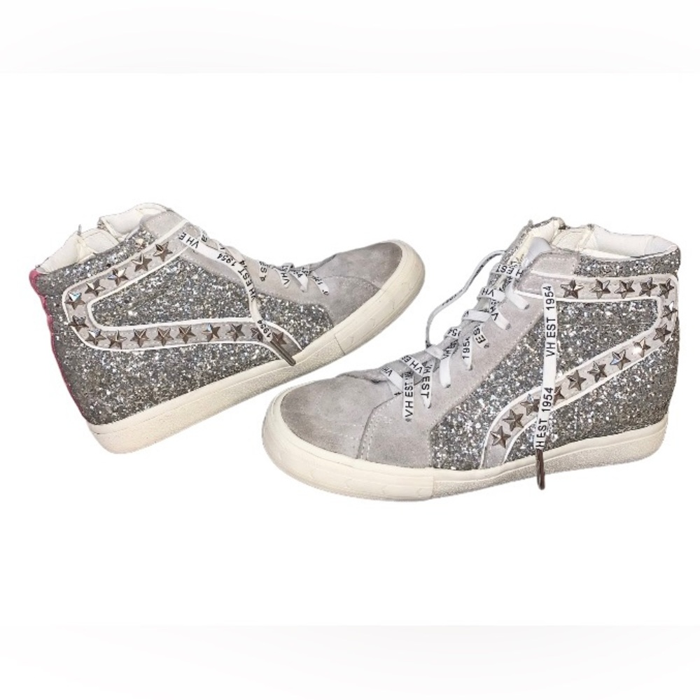 Vintage Havana Edith hi top silver glitter sneakers women’s shoes size 8 - Picture 8 of 13